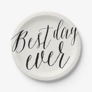 Best Day Ever Trendy Black Script Modern Wedding Paper Plate