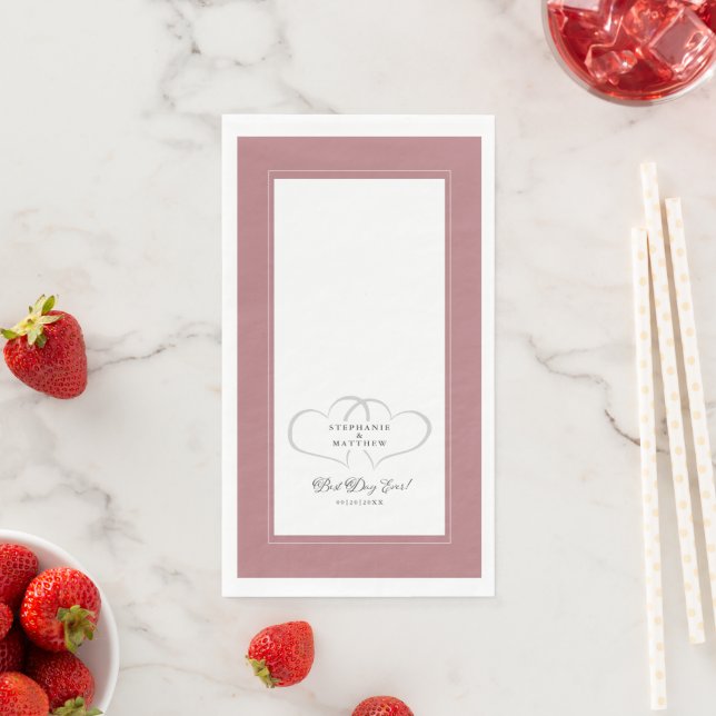 Best Day Ever Wedding Hearts Elegant Dusty Rose Napkin (Insitu)