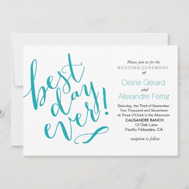 BEST DAY EVER Wedding Invitation | teal (Front)