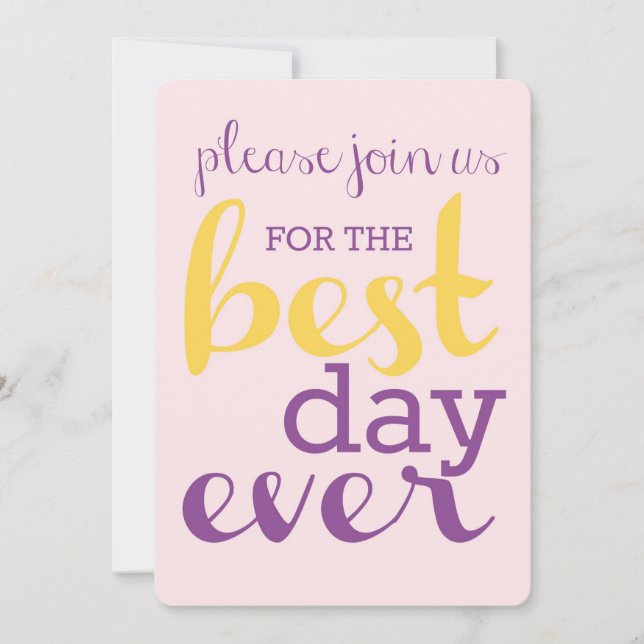 Best Day Ever Wedding Invite- Plumeria/Gold Invitation (Front)