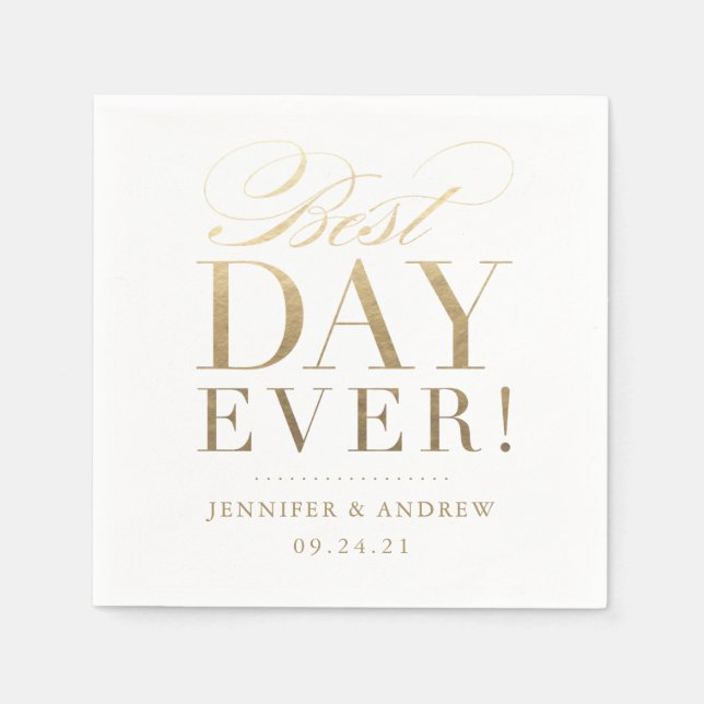 Best Day Ever Wedding Napkin Gold (Front)