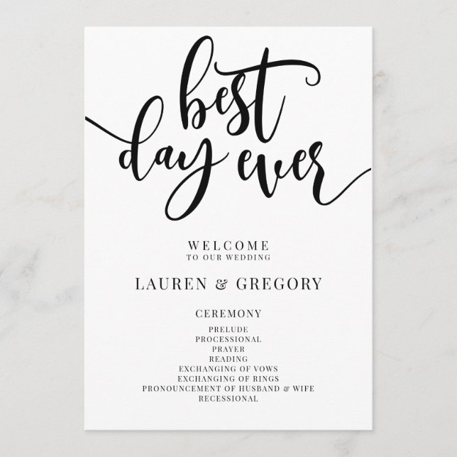 Best Day Ever Wedding Order of Ceremony Program (Front)