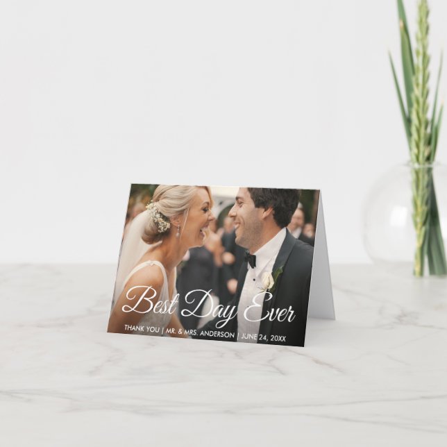 Best Day Ever Wedding Photo Thank You Note Card (Front)