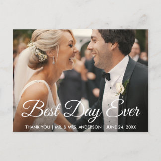 Best Day Ever Wedding Photo Thank You Postcard