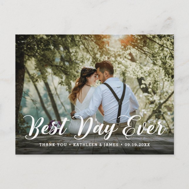 Best Day Ever  | Wedding Photo Thank You Postcard (Front)