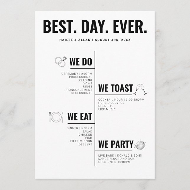 Best Day Ever Wedding Timeline Program (Front)