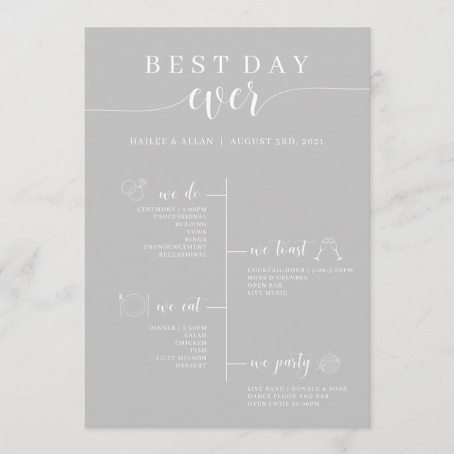Best Day Ever Wedding Timeline Program (Front)
