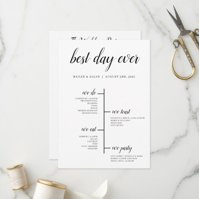Best Day Ever Wedding Timeline Program (Front/Back In Situ)