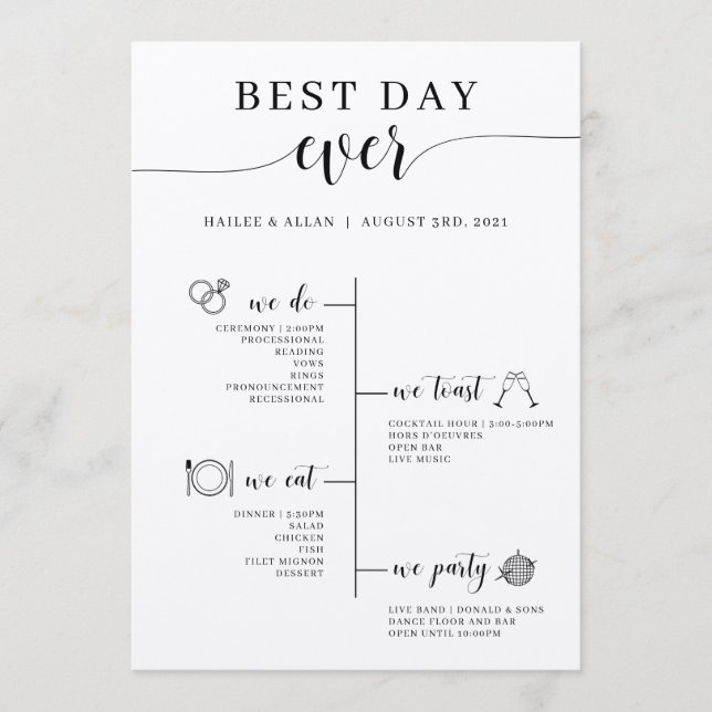 Best Day Ever Wedding Timeline Program (Front)