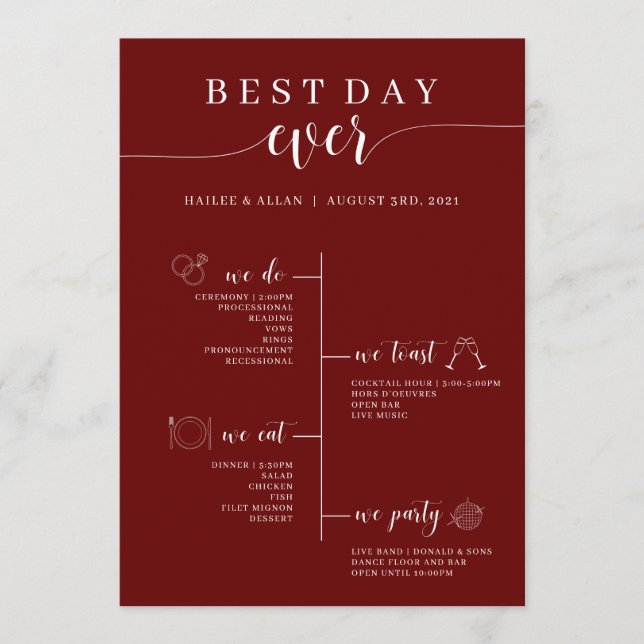 Best Day Ever Wedding Timeline Program (Front)