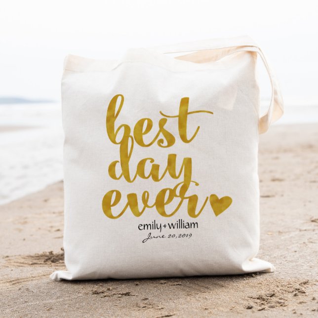 Best Day Ever|Wedding Welcome Gift/Favour|Gold Tote Bag (Creator Uploaded)
