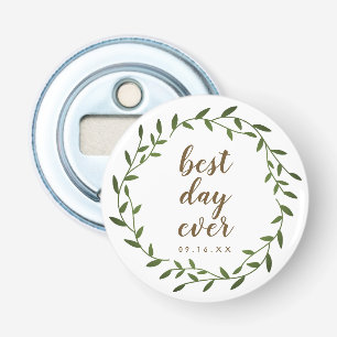 Best Day Ever Wreath Wedding Keepsake Bottle Opener