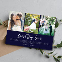 Best Day Every Navy Three Photo Wedding Thank You