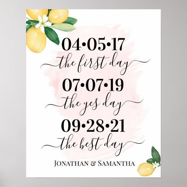 Best Day Wedding Date Yes Day Pink Lemons Sign (Front)