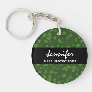 Best Dentist Ever Custom Name Green Leopard Keychain