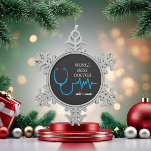Best Doctor Ever Appreciation World’s Greatest Doc Snowflake Pewter Christmas Ornament