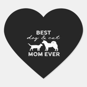 Best Dog And Cat Mom Gift Cute Crazy Cat Lady Dog Heart Sticker
