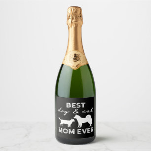 Best Dog And Cat Mom Gift Cute Crazy Cat Lady Dog Sparkling Wine Label
