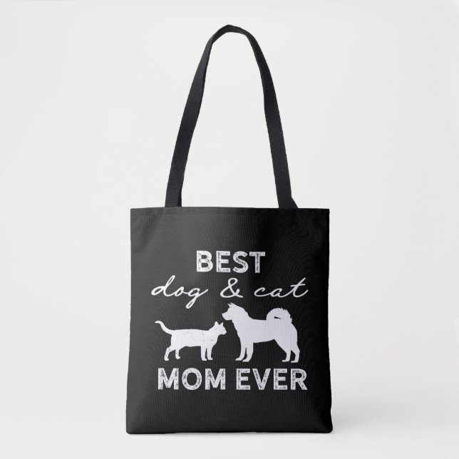 Best Dog And Cat Mom Gift Cute Crazy Cat Lady Dog Tote Bag (Front)