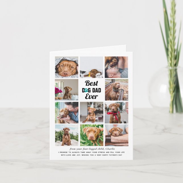 Best Dog Dad | 11 Photo Collage Father's Day Card (Front)