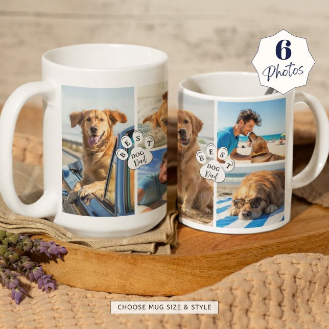 Best Dog Dad 6 Photo Collage Pawprint Coffee Mug (Creator Uploaded)