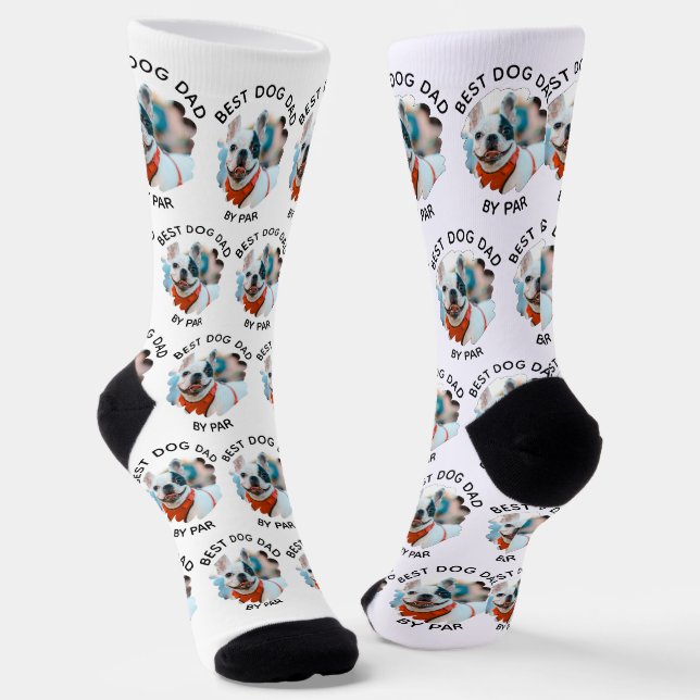 Best Dog Dad By Par Custom Dog Photo Father's Day Socks (Angled)