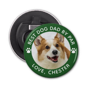 BEST DOG DAD BY PAR Paw Print Photo Green Bottle Opener