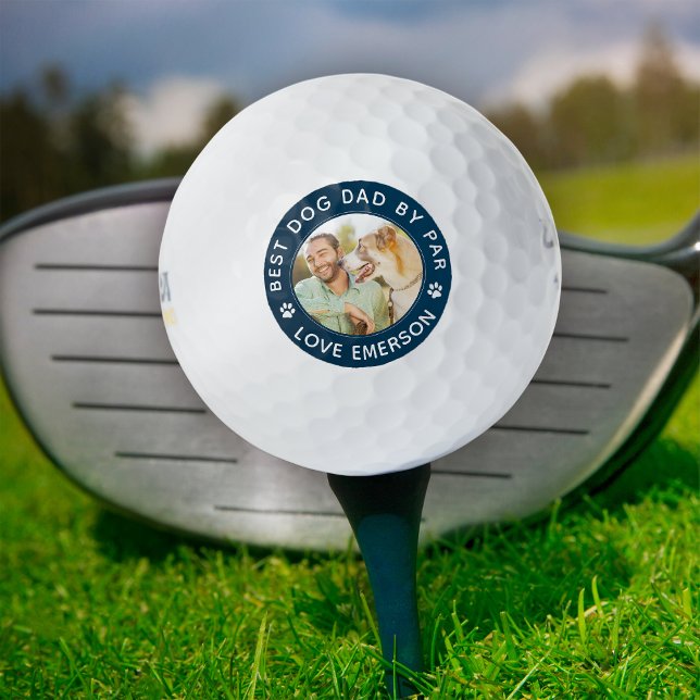Best Dog Dad By Par Photo Navy Blue Golf Balls (Creator Uploaded)