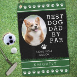 BEST DOG DAD BY PAR Photo Paw Prints Personalized Golf Towel<br><div class="desc">Personalized golf towel accented with paw prints for the golfer Dog Dad with the suggested editable funny golf saying BEST DOG DAD BY PAR (or change to your custom text) in an editable black, green and white colour scheme. Great gift for a dog dad's birthday, Father's Day or a holiday....</div>