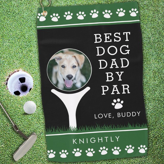 BEST DOG DAD BY PAR Photo Paw Prints Personalized Golf Towel (Creator Uploaded)
