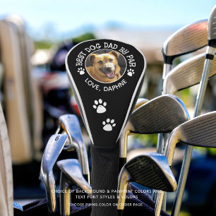 BEST DOG DAD BY PAR Photo Pawprints Custom Colour Golf Head Cover