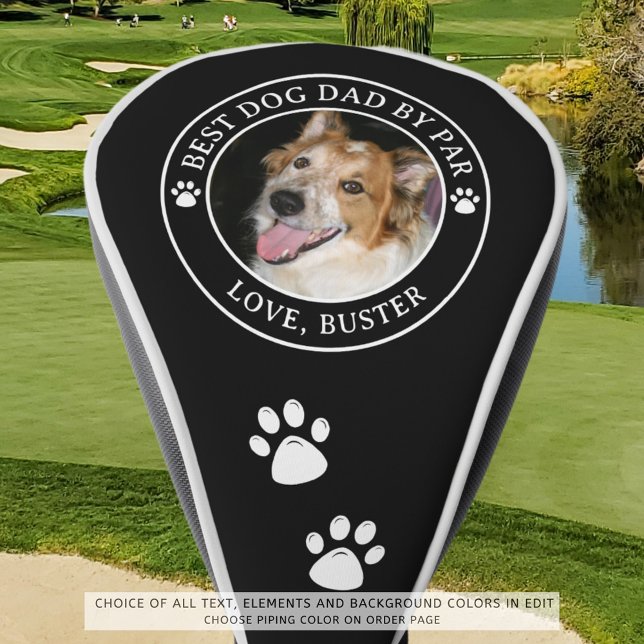 BEST DOG DAD BY PAR Photo Pawprints Custom Colour Golf Head Cover (Creator Uploaded)
