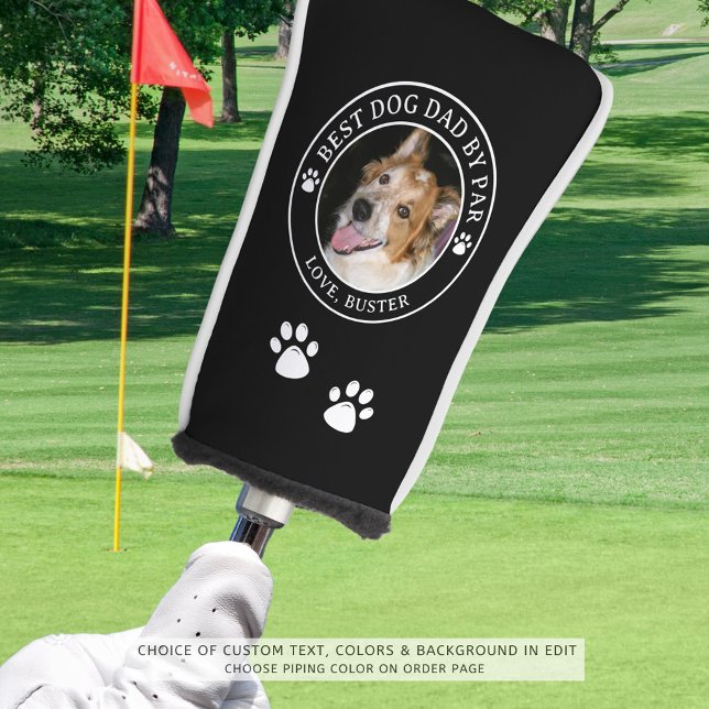 BEST DOG DAD BY PAR Photo Pawprints Custom Colours Golf Head Cover (Creator Uploaded)