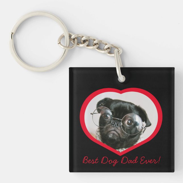 Best Dog Dad , custom heart photo  Keychain (Front)