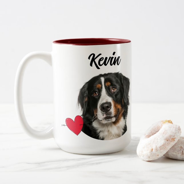 Best dog dad custom photo/name & funny dog quote Two-Tone coffee mug (With Donut)