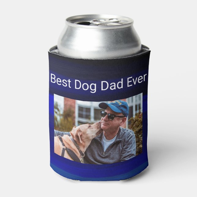 Best Dog Dad Custom Photo with Blue painting Can Cooler (Can Front)