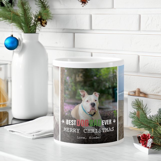 Best Dog Dad Ever 3 Photos Christmas Large Coffee Mug (Best Dog Dad Ever 3 Photos Christmas Giant Coffee Mug)