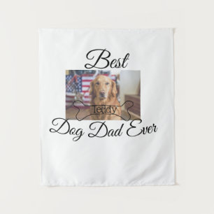 Best dog Dad ever add pet name photo bone golden r Tapestry