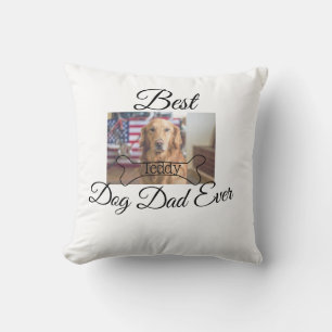 Best dog Dad ever add pet name photo bone golden r Throw Pillow