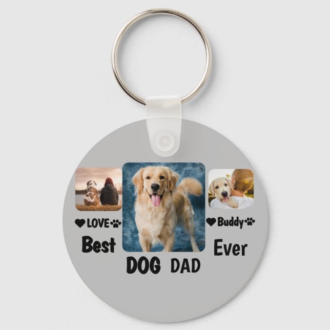 Best Dog Dad Ever Custom Modern Photo and Dog Name Keychain (Front)
