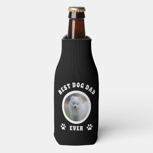Best Dog Dad Ever Custom Photo Personalized Bottle Cooler (Bottle Front)