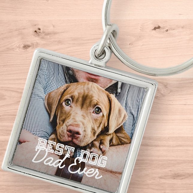 Best Dog Dad Ever Modern Custom Pet Photo Keychain (Creator Uploaded)