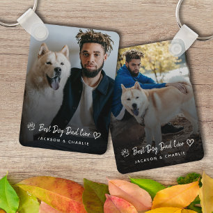 Best Dog Dad Ever  Paw Heart Custom Photo and Name Keychain
