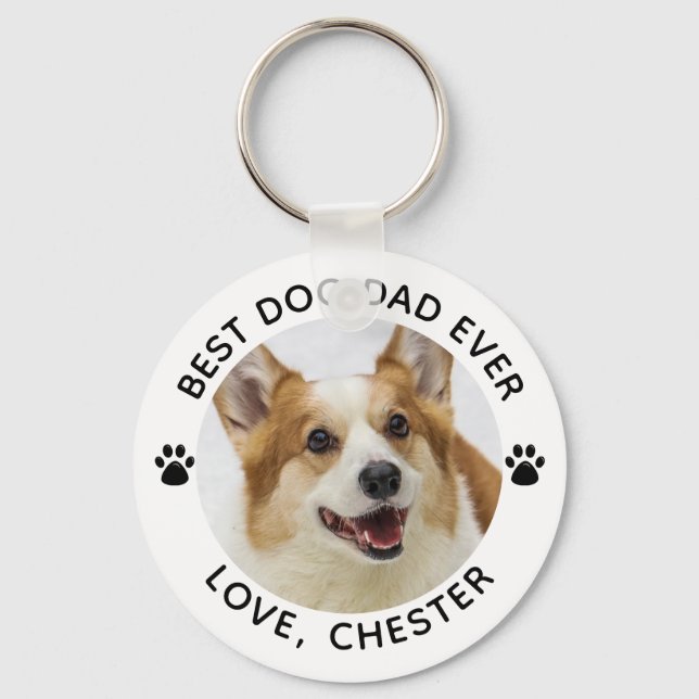 BEST DOG DAD EVER Paw Print Photo Keychain (Front)