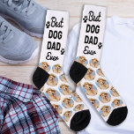 Best Dog Dad Ever Personalized Pattern Pet Photo Socks<br><div class="desc">Celebrate the dog dad in your life with these adorable Dog Photo Socks! Perfect for any dog lover, these socks are a unique and thoughtful gift that will surely bring a smile to their face. Features Custom Dog Photo: Capture your favourite furry friend and have their picture printed all over...</div>