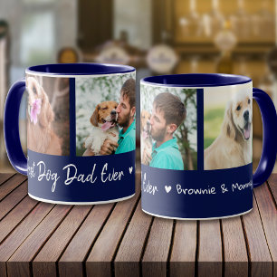 Best Dog Dad Ever Pet 3 Photo Collage Navy Blue Mug