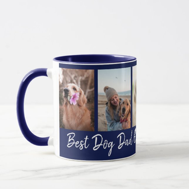 Best Dog Dad Ever Pet 5 Photo Collage Blue Mug (Left)