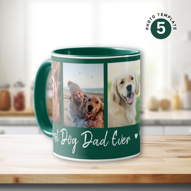 Best Dog Dad Ever Pet 5 Photo Collage Green Mug (Creator Uploaded)