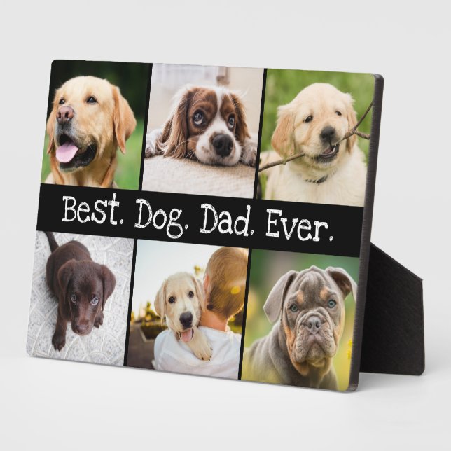 Best Dog Dad Ever Photo Collage in Black and White Plaque (Side)