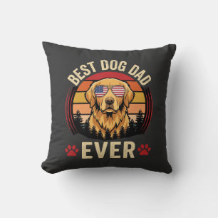 Best Dog Dad Ever Retro Golden Retriever Throw Pillow